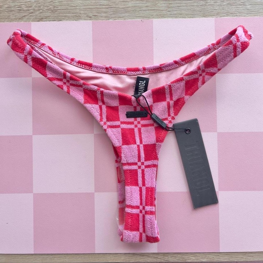 Triangl Pink Checkered Bikini Bottoms Super Cheeky Size XS NWT